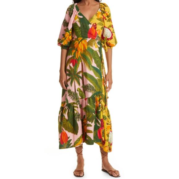 Farm Rio Mixed Print Midi Wrap Dress Small NWT - Picture 1 of 16